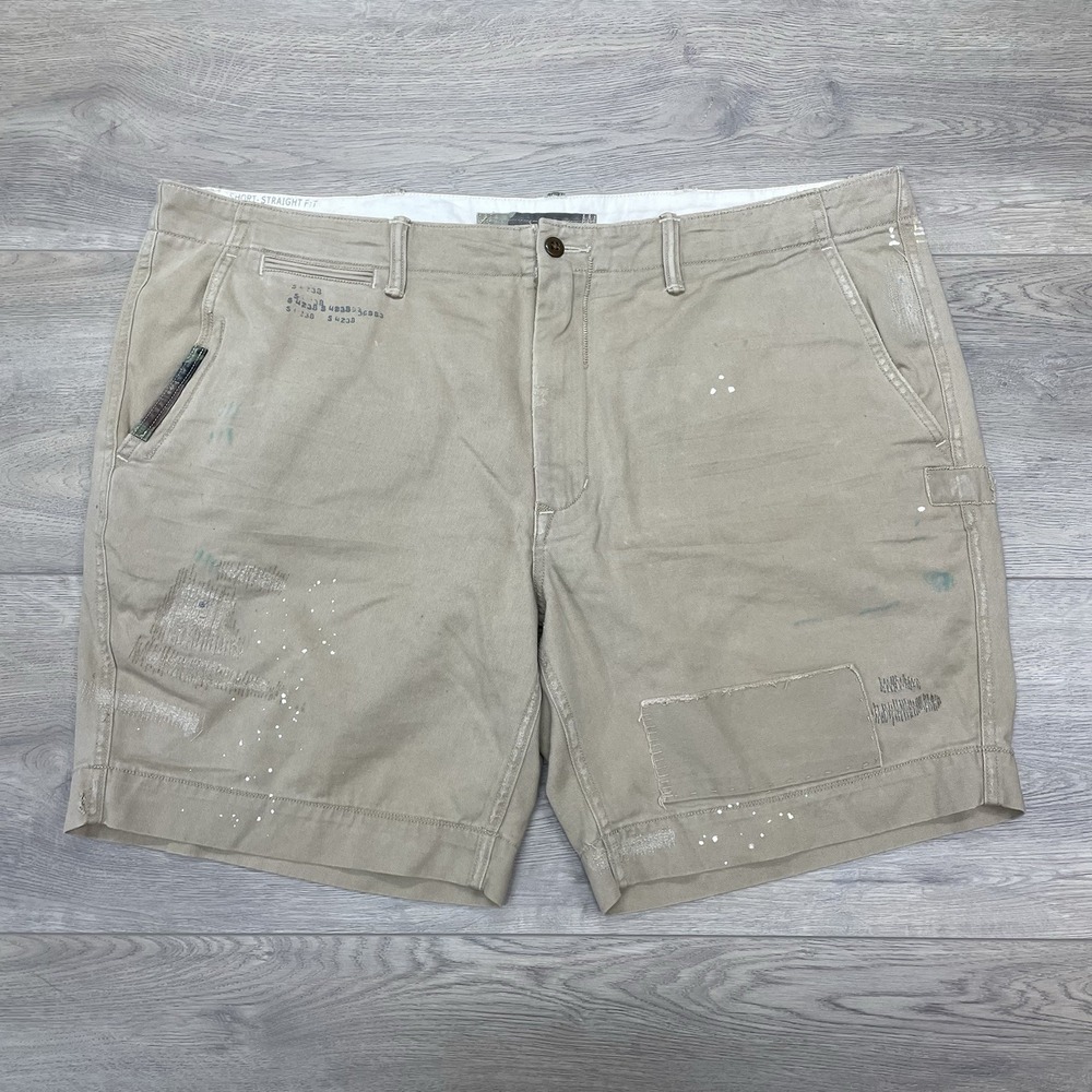 Polo Ralph Lauren Khaki Distressed Shorts Men Sz 40 Military Style Patches - Picture 2 of 11